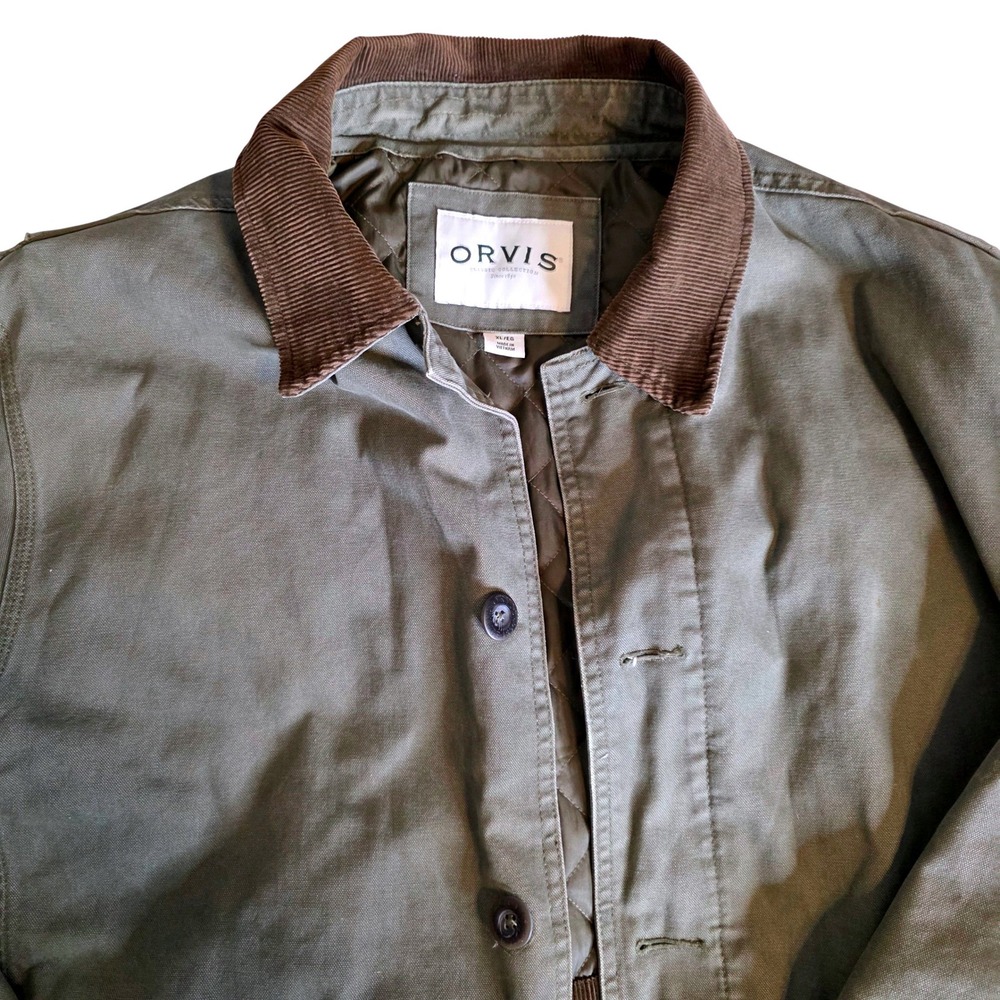 Orvis Heritage Cllctn Field Coat Mens XL Olv Green Canvs Cordury Barn Jackt READ